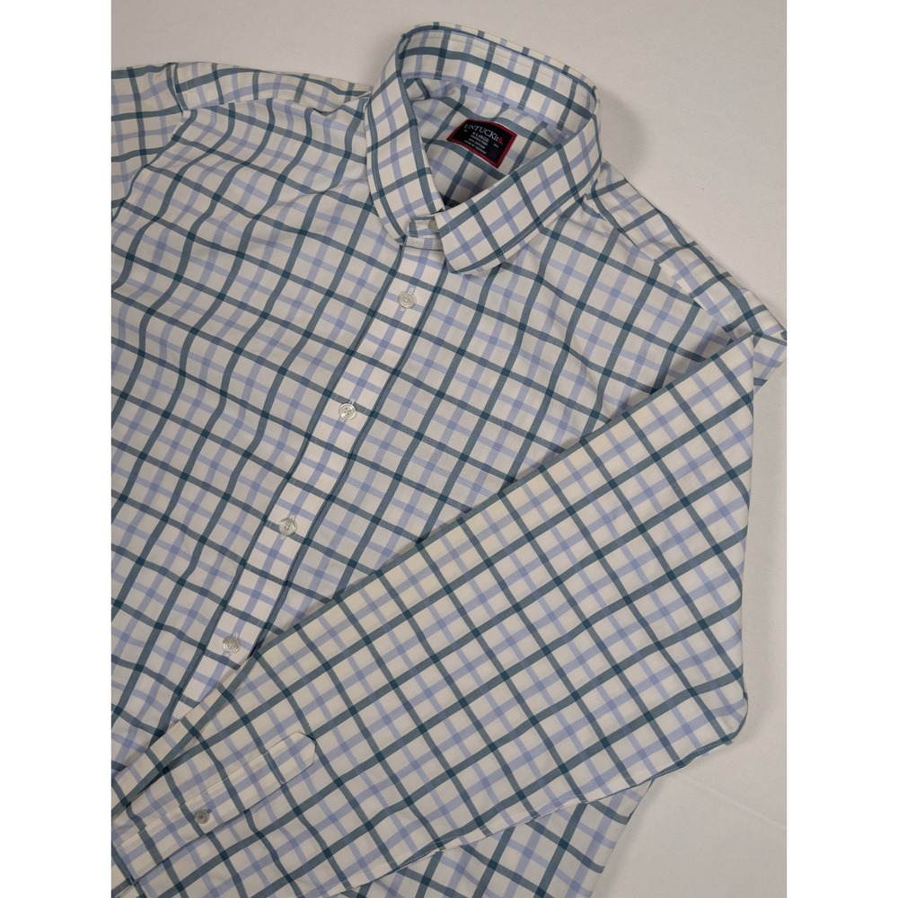 UNTUCKit Cantabera WF Shirt Mens XL Blue Green Check Wrinkle Free Cotton 40391